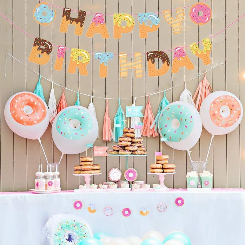 CupaPlay Donut Party Supplies - Donut Happy Birthday Banner - Donut Themed Party Tea Party Birthday Baby Shower Wall Decoration - Image 4
